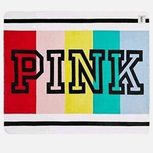 NEW Victoria's Secret PINK Sherpa Blanket - Colorful Striped RAINBOW - 60INx72IN